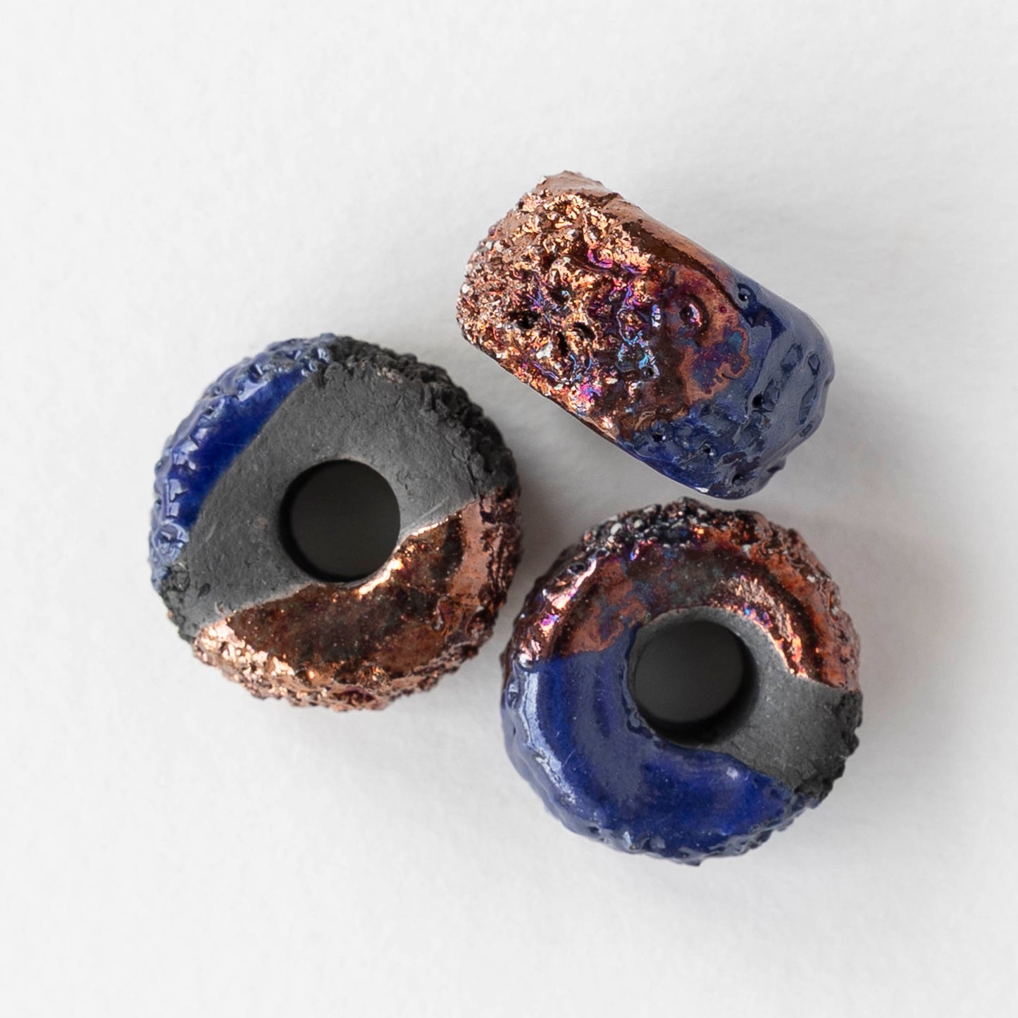10x17mm Ceramic Raku Donut Beads - Metallic Midnight - 1 or 4 beads