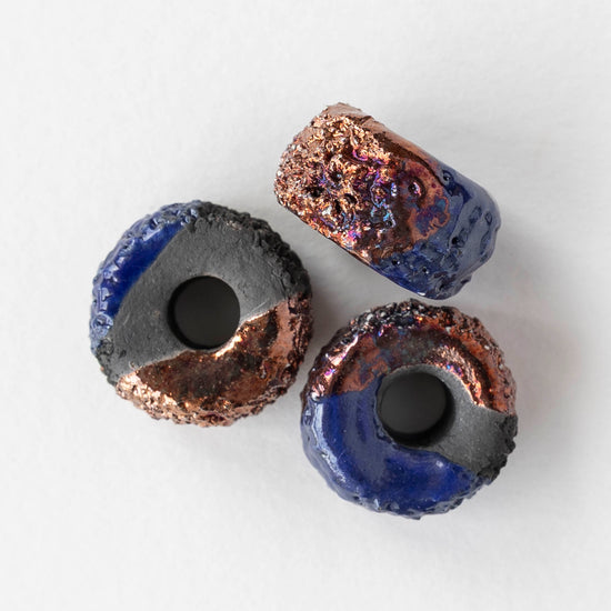 10x17mm Ceramic Raku Donut Beads - Metallic Midnight - 1 or 4 beads