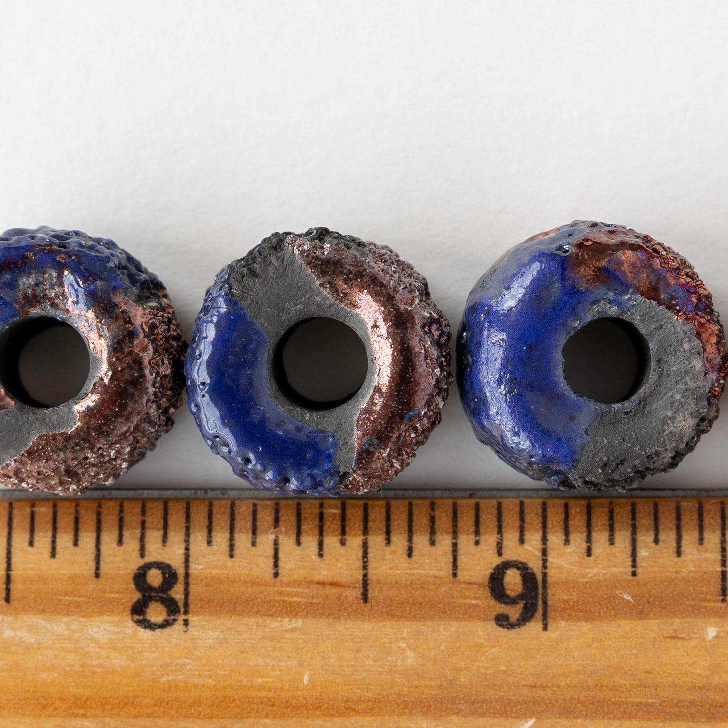 10x17mm Ceramic Raku Donut Beads - Metallic Midnight - 1 or 4 beads