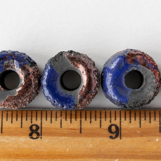 10x17mm Ceramic Raku Donut Beads - Metallic Midnight - 1 or 4 beads