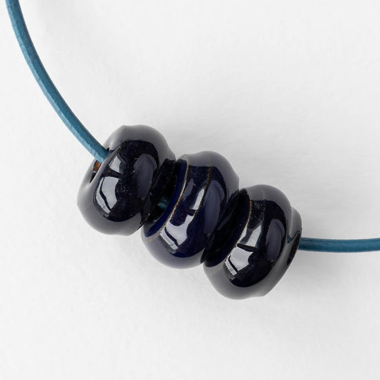 10x18mm Glazed Ceramic Washer Beads - Navy - 4 or 12 beads