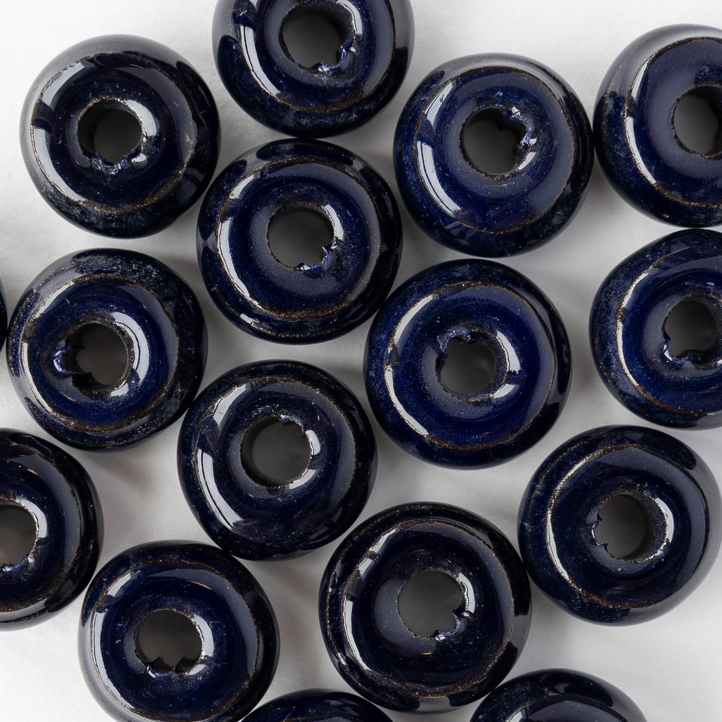 10x18mm Glazed Ceramic Washer Beads - Navy - 4 or 12 beads