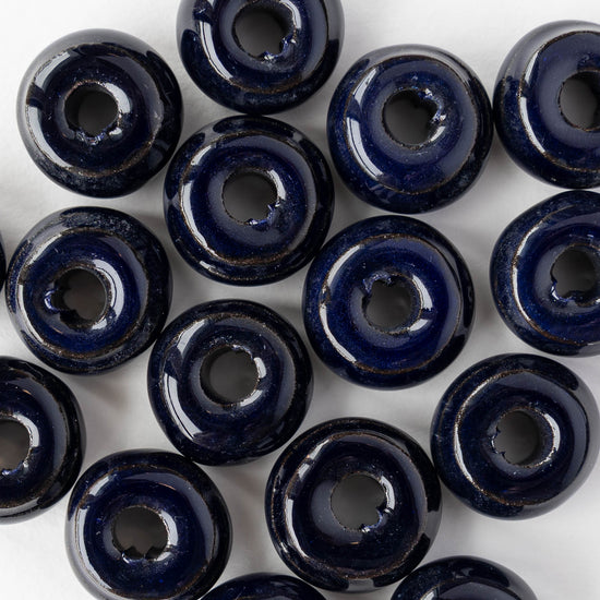10x18mm Glazed Ceramic Washer Beads - Navy - 4 or 12 beads
