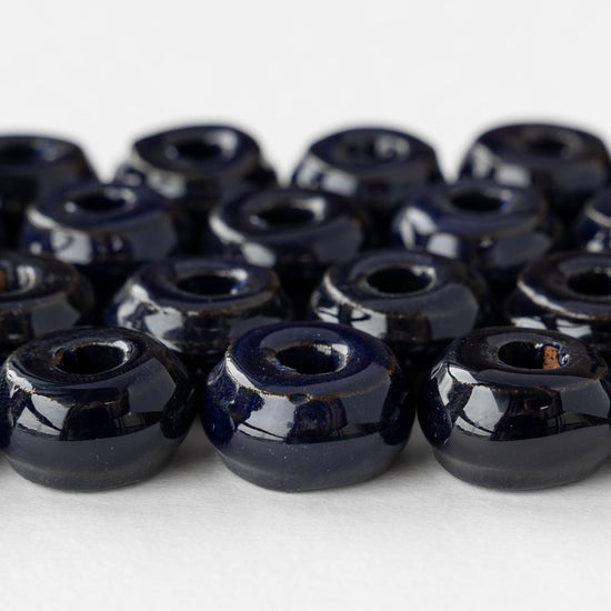 10x18mm Glazed Ceramic Washer Beads - Navy - 4 or 12 beads