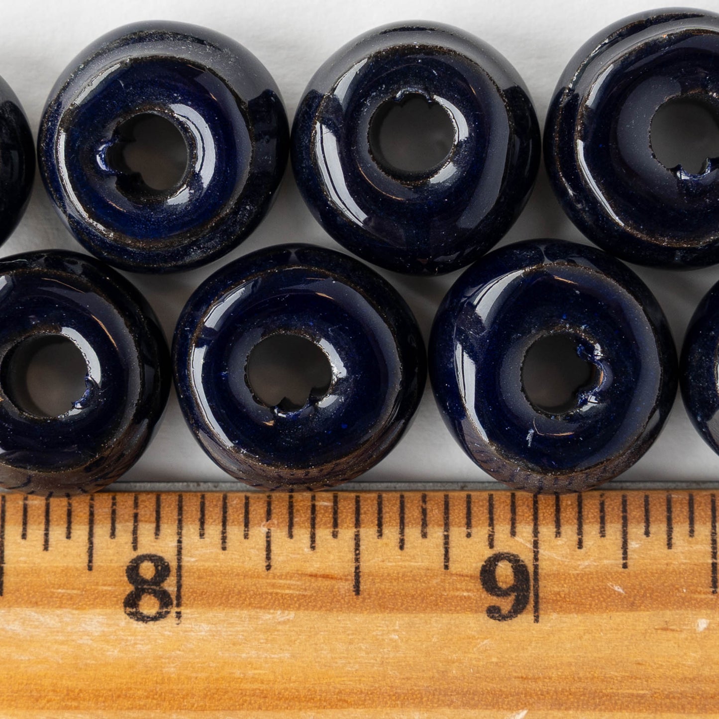 10x18mm Glazed Ceramic Washer Beads - Navy - 4 or 12 beads