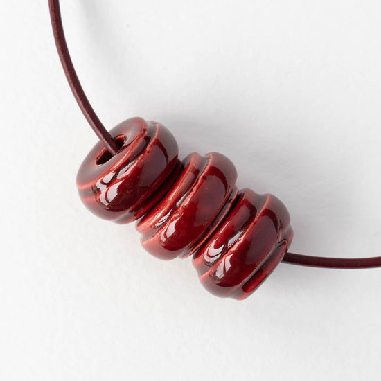 10x18mm Glazed Ceramic Washer Beads - Grenadine Red - 4 or 12 beads