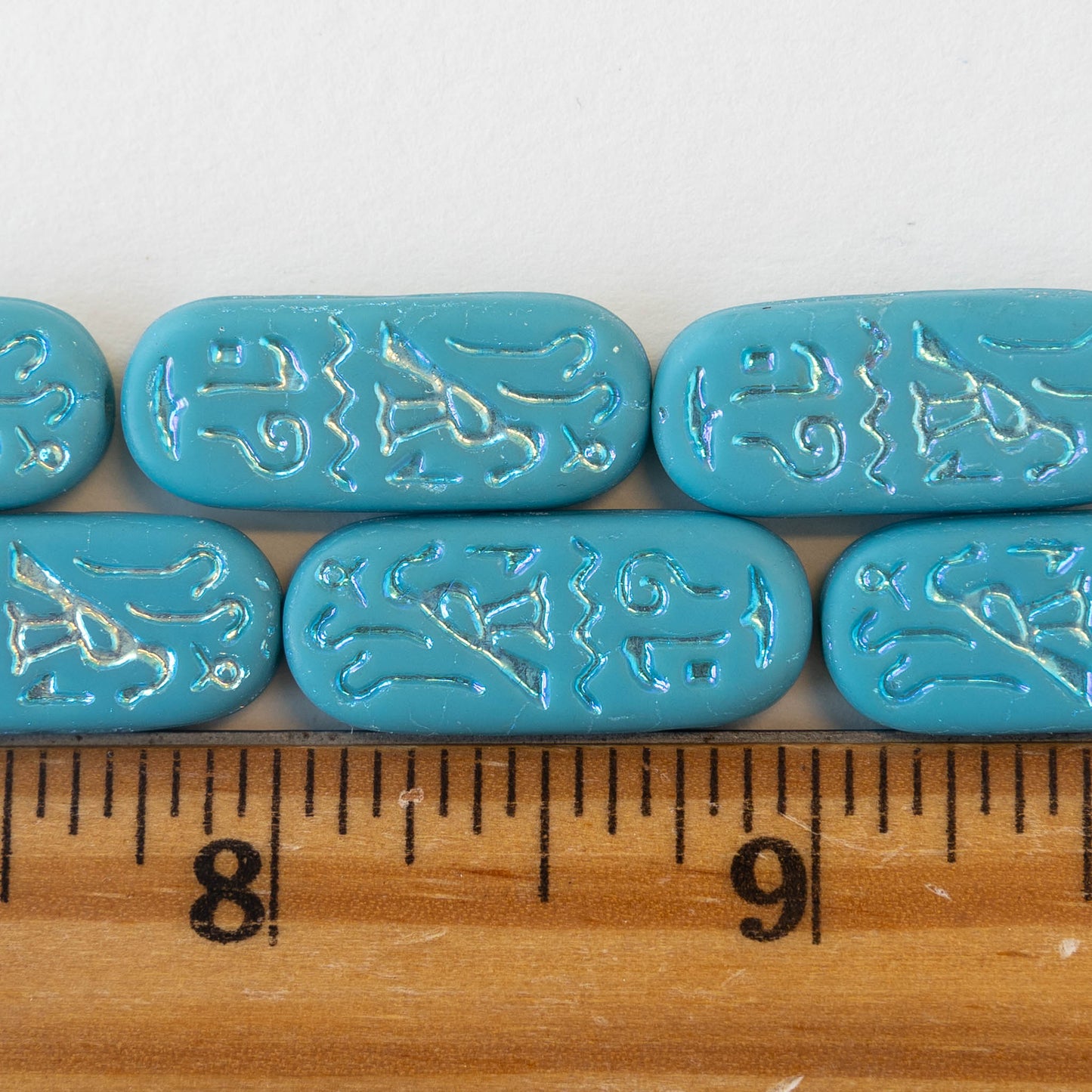 Load image into Gallery viewer, 10x25mm Cartouche Beads -  Blue Turquoise Opaque Matte with Iridescent Finish - 4
