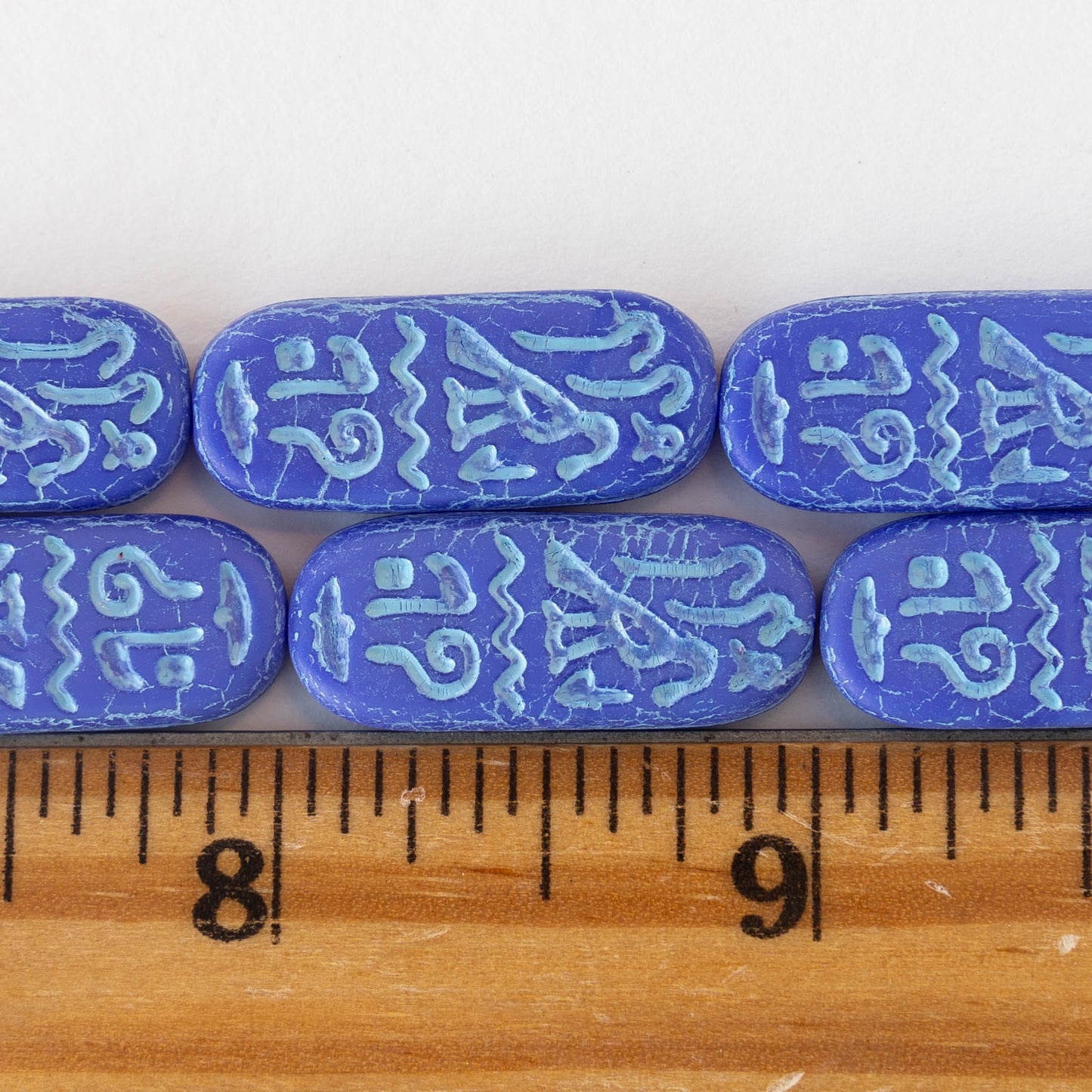 10x25mm Cartouche Beads - Lapis Blue Opaque Matte with Aqua Wash  - 4