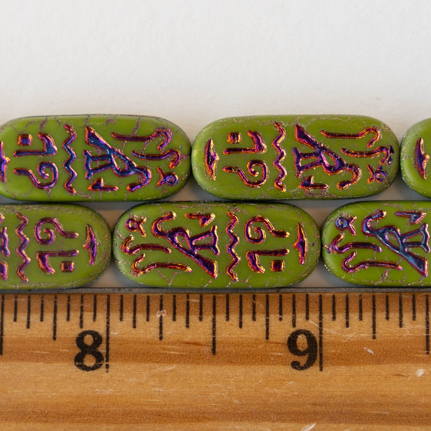 10x25mm Cartouche Beads -  Opaque Olive Green Matte with Iridescent Finish - 4
