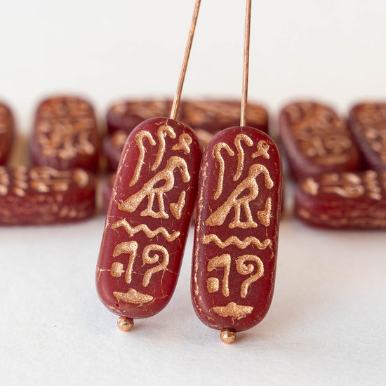 10x25mm Cartouche Beads - Red Matte with a Copper Finish  - 4