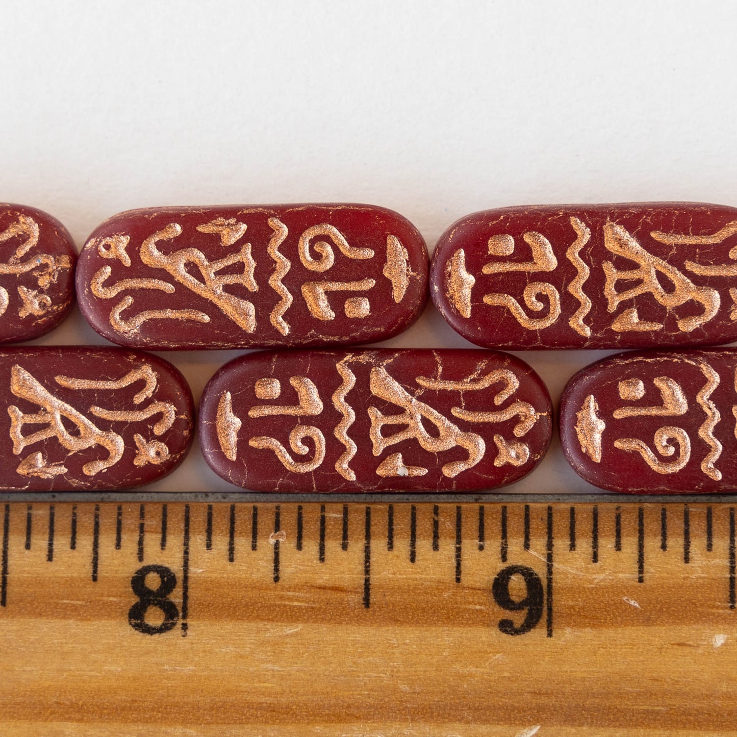 10x25mm Cartouche Beads - Red Matte with a Copper Finish  - 4
