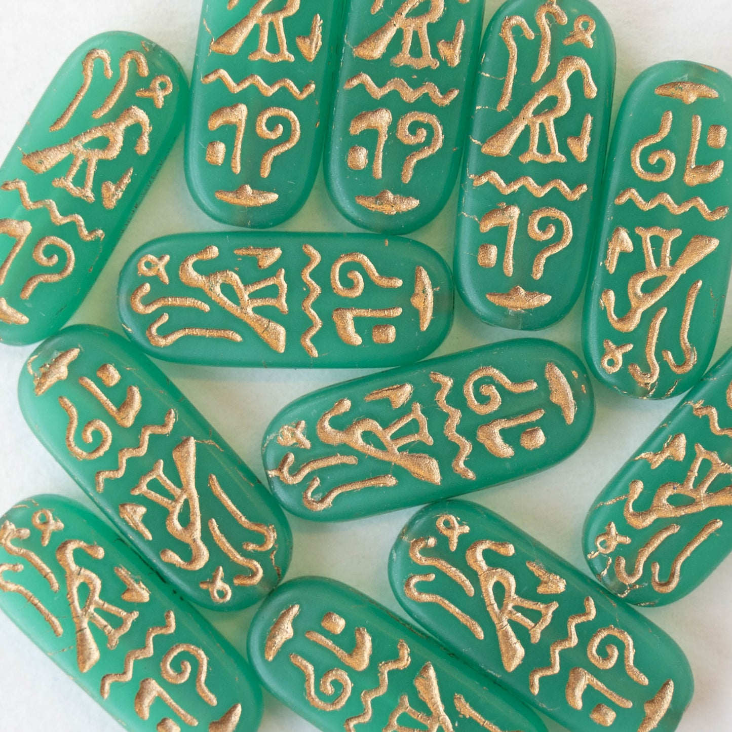 10x25mm Cartouche Beads - Seafoam Opaline with Gold Wash  - 4 Beads