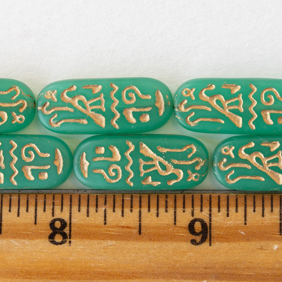 10x25mm Cartouche Beads - Seafoam Opaline with Gold Wash  - 4 Beads