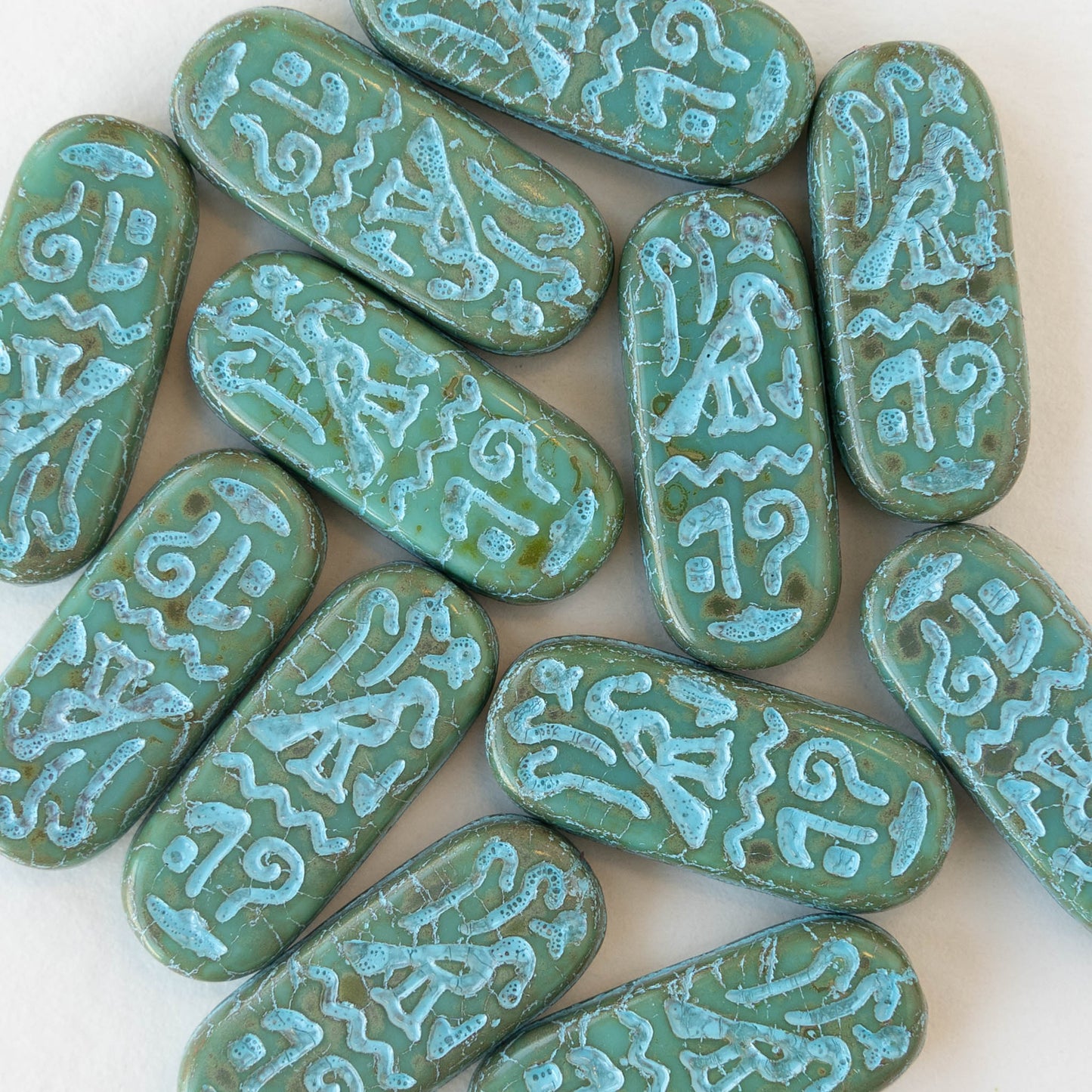 10x25mm Cartouche Beads - Turquoise with Aqua Wash  - 4