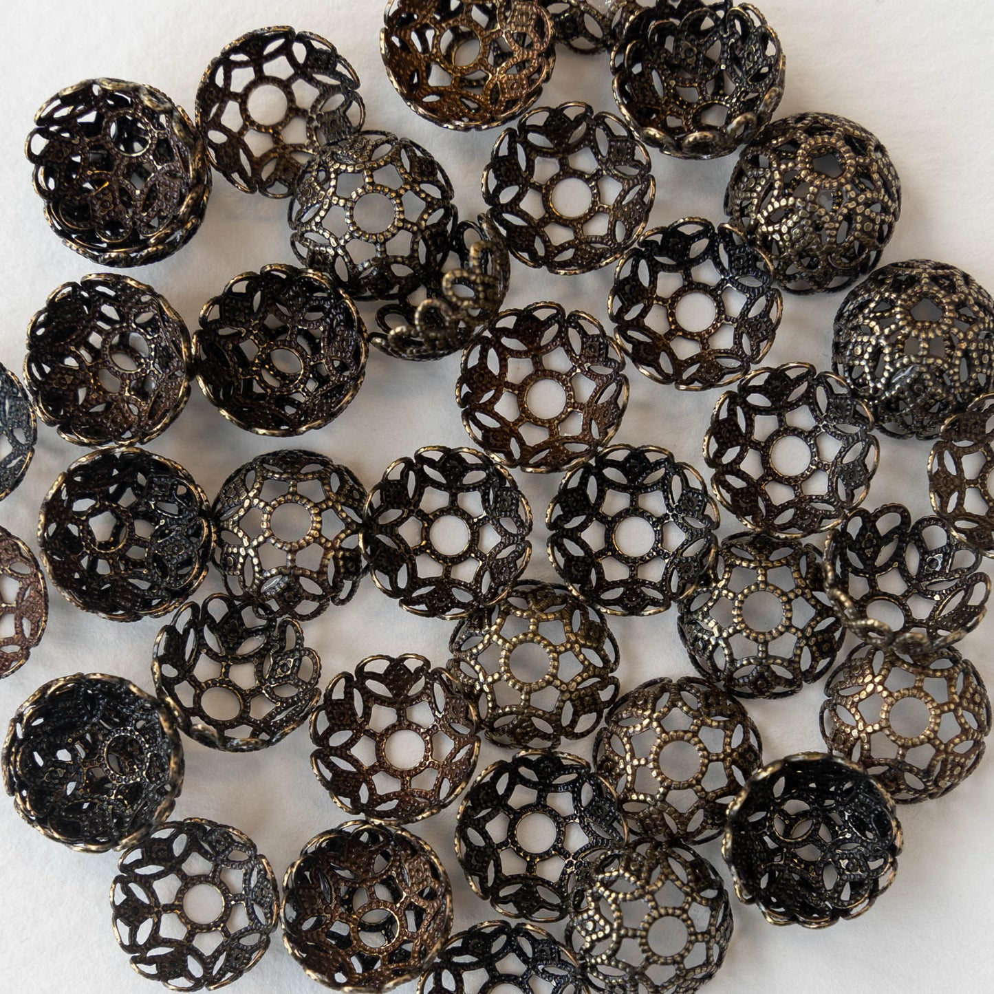 Load image into Gallery viewer, 11mm Antiqued Brass Filagree Bead Caps - 20 Pieces
