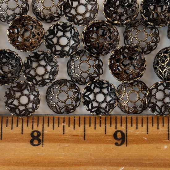 Load image into Gallery viewer, 11mm Antiqued Brass Filagree Bead Caps - 20 Pieces
