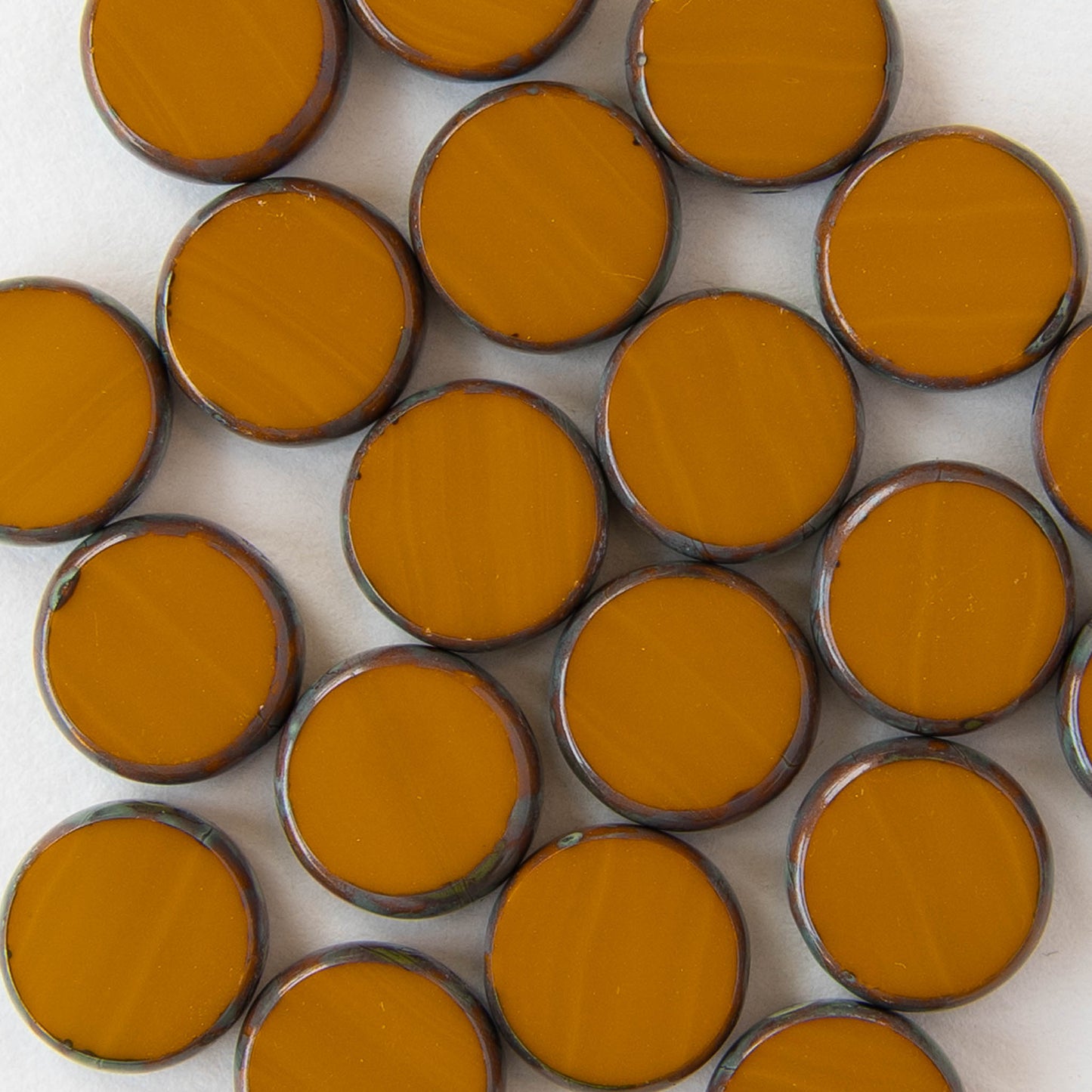 11mm Coin Beads - Ochre with Bronze - 6 or 12 beads
