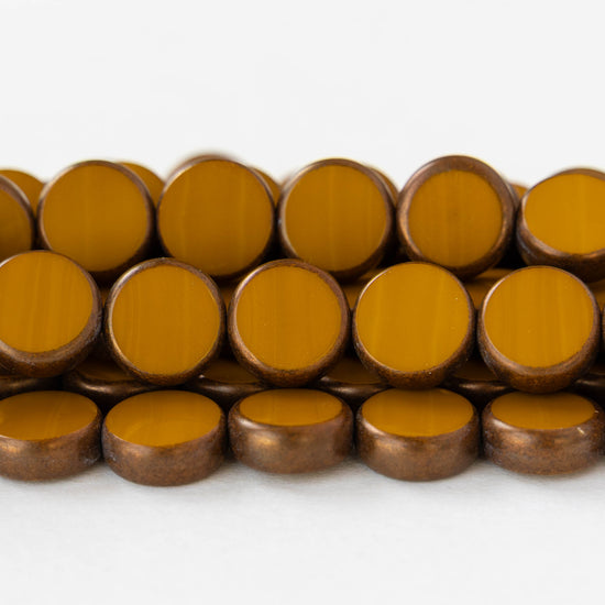 11mm Coin Beads - Ochre with Bronze - 6 or 12 beads