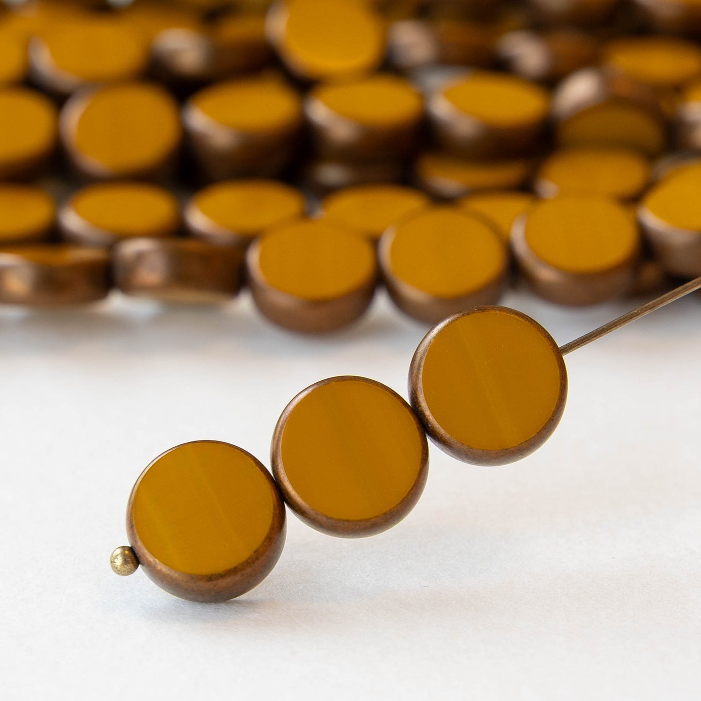 11mm Coin Beads - Ochre with Bronze - 6 or 12 beads