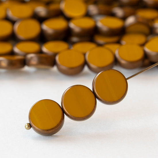 11mm Coin Beads - Ochre with Bronze - 6 or 12 beads