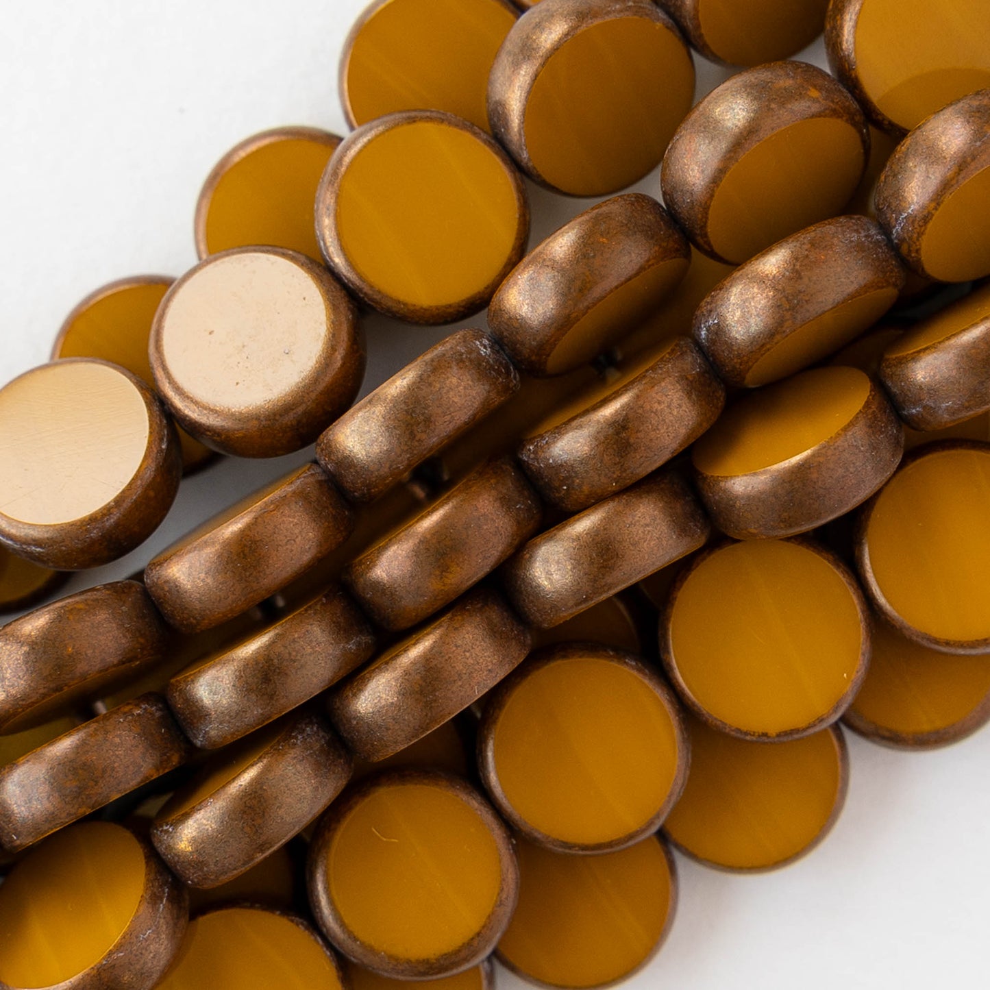 11mm Coin Beads - Ochre with Bronze - 6 or 12 beads