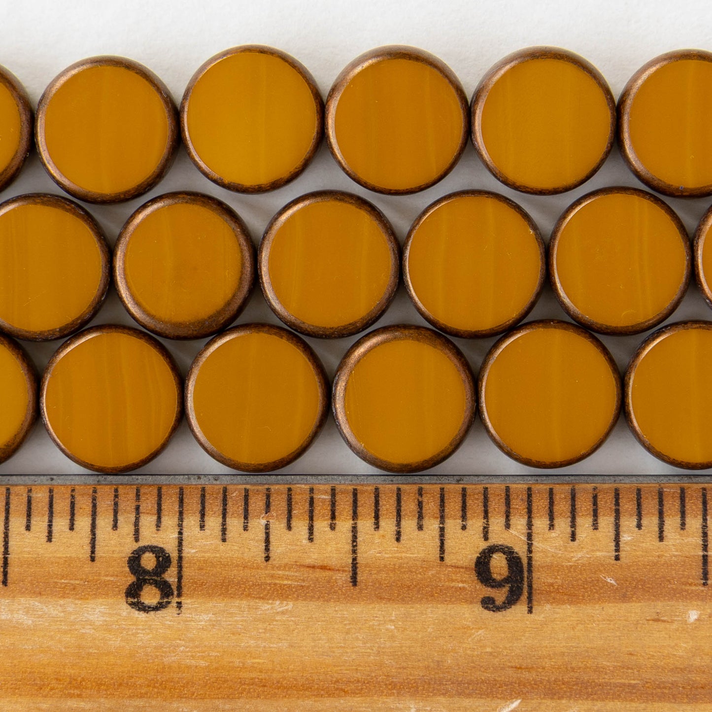 11mm Coin Beads - Ochre with Bronze - 6 or 12 beads