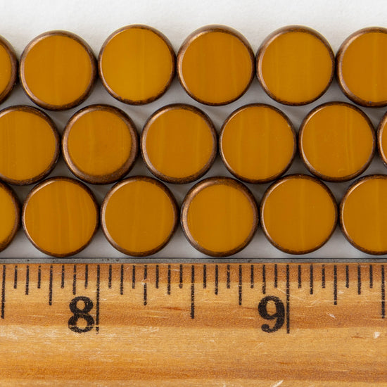 11mm Coin Beads - Ochre with Bronze - 6 or 12 beads