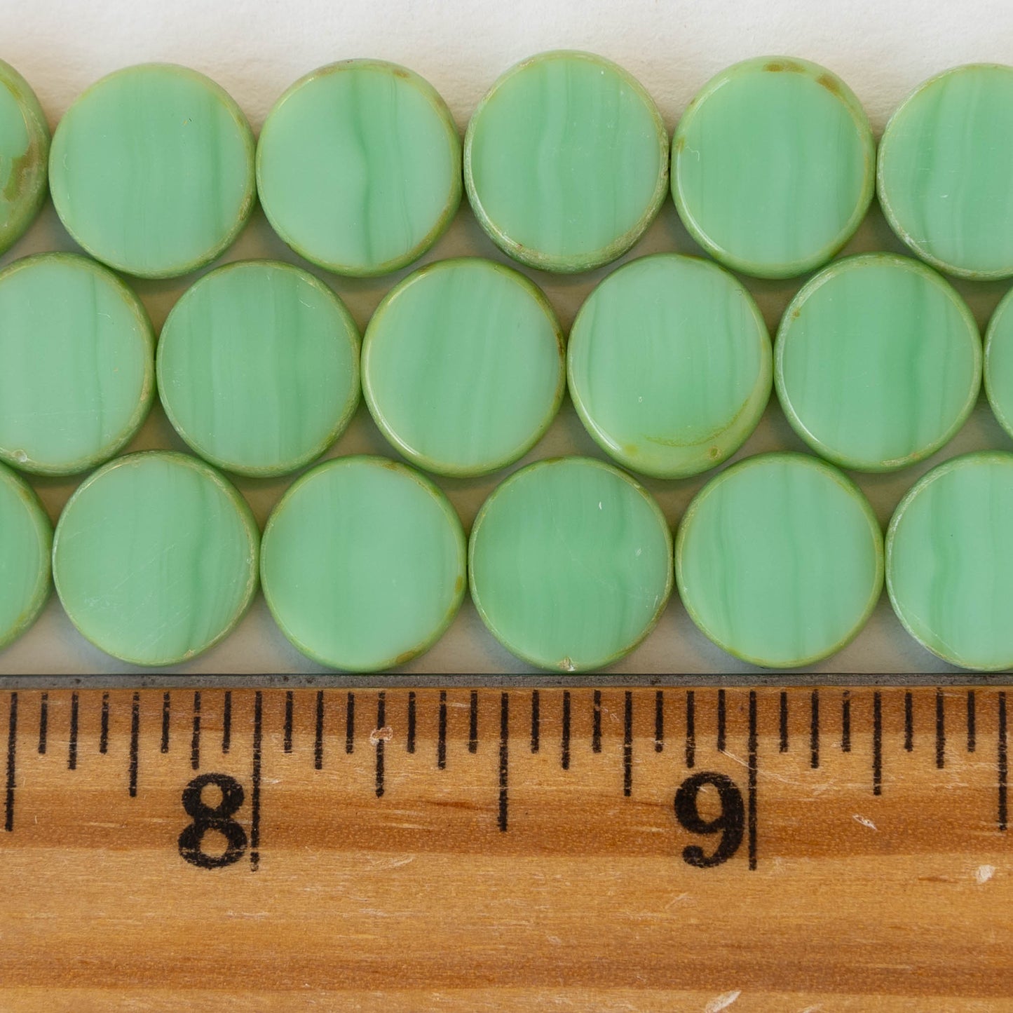 11mm Glass Coin Beads - Opaque Seafoam - 12 beads