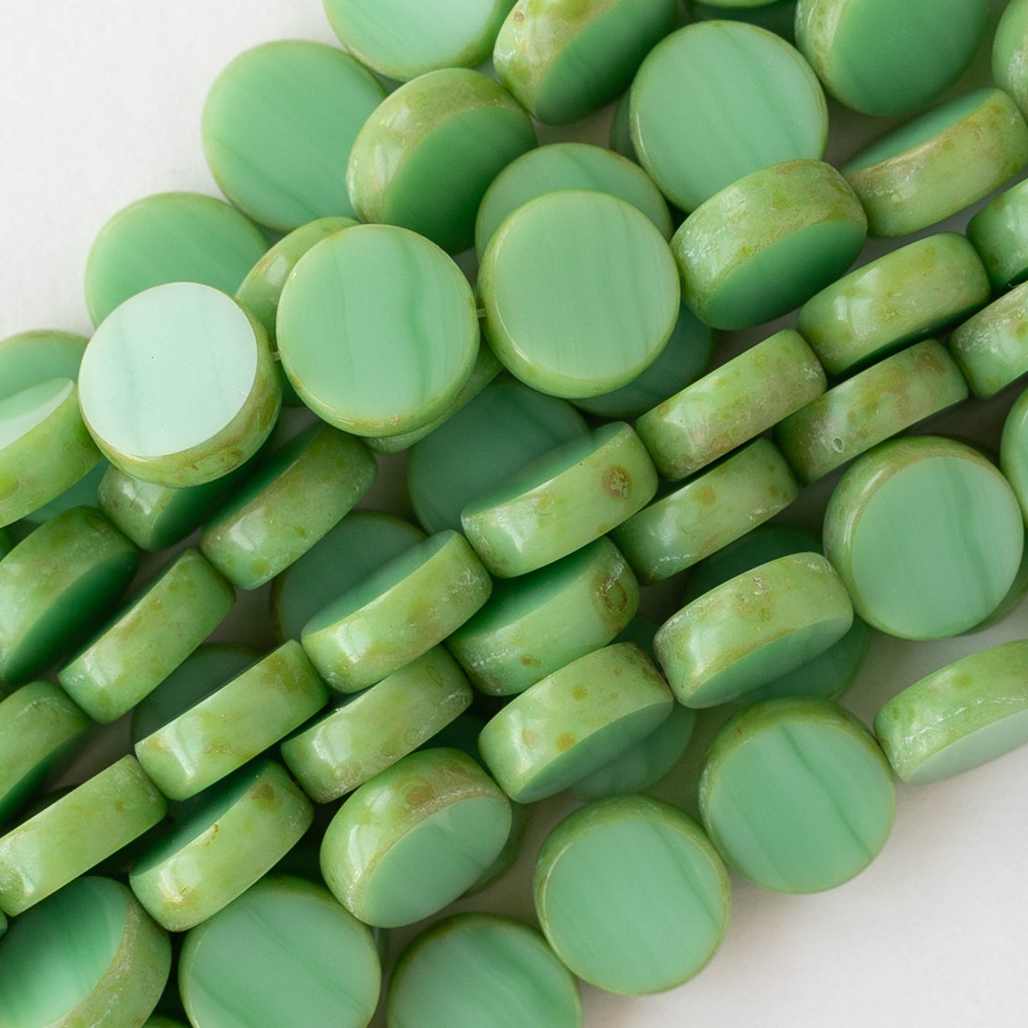 11mm Glass Coin Beads - Opaque Seafoam - 6 or  12 beads