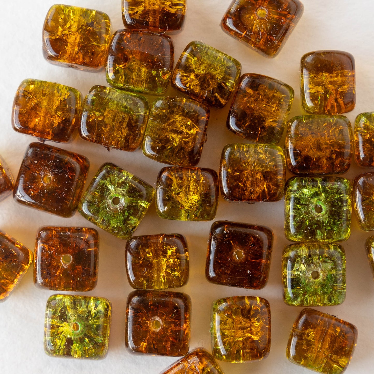 9x11mm Glass Cube Beads Amber Peridot - 30