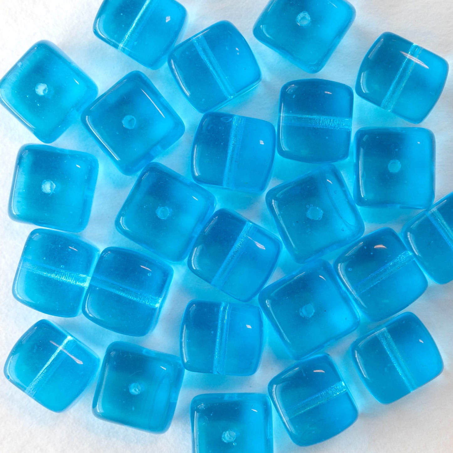 9x11mm Glass Cube Beads - Aqua Blue