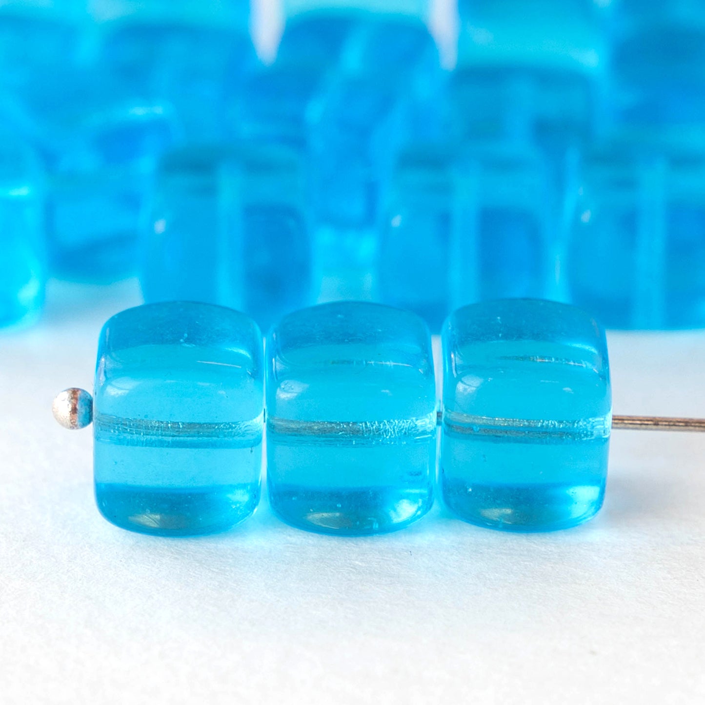 9x11mm Glass Cube Beads - Aqua Blue
