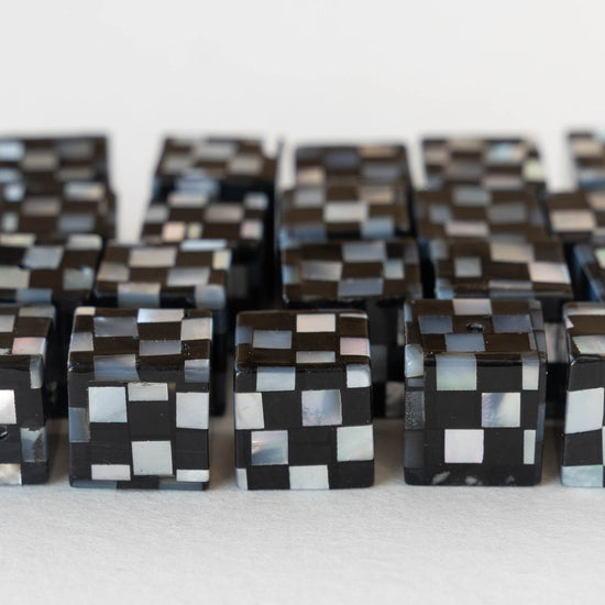 Load image into Gallery viewer, Mother of Pearl Mosaic Cube Beads - 2 Cubes

