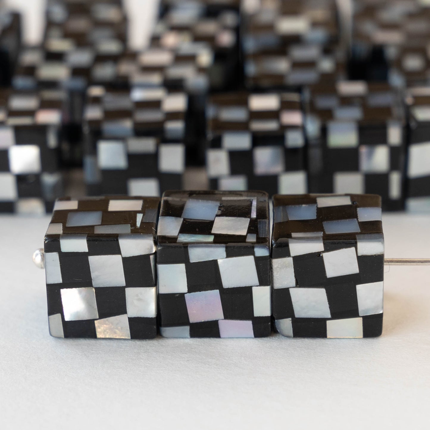 Load image into Gallery viewer, Mother of Pearl Mosaic Cube Beads - 2 Cubes
