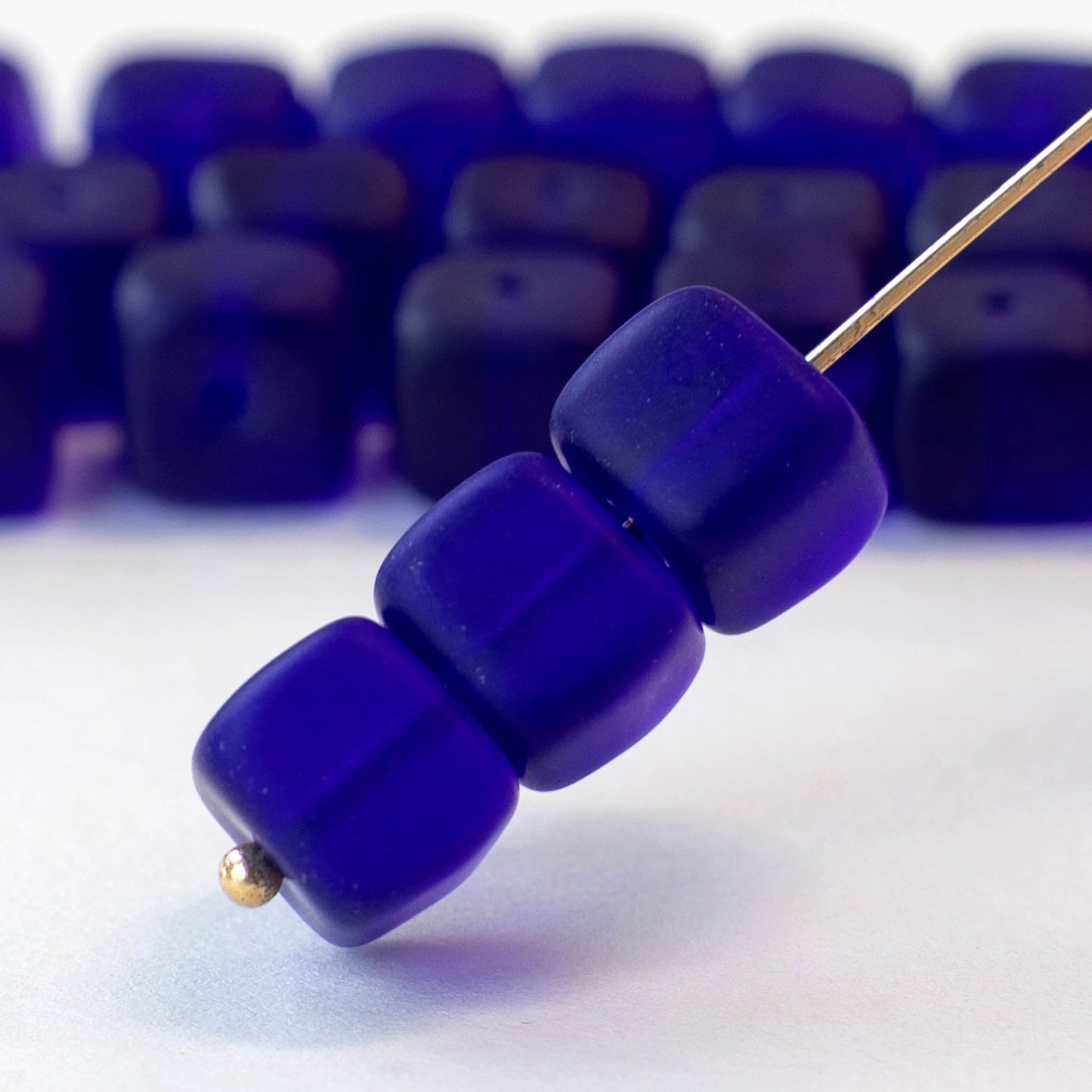 11mm Frosted Glass Cube Beads - Cobalt Blue
