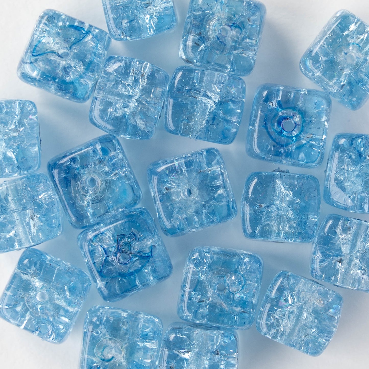 9x11mm Glass Cube Beads - Blue Crackle - 10 or 20 Beads