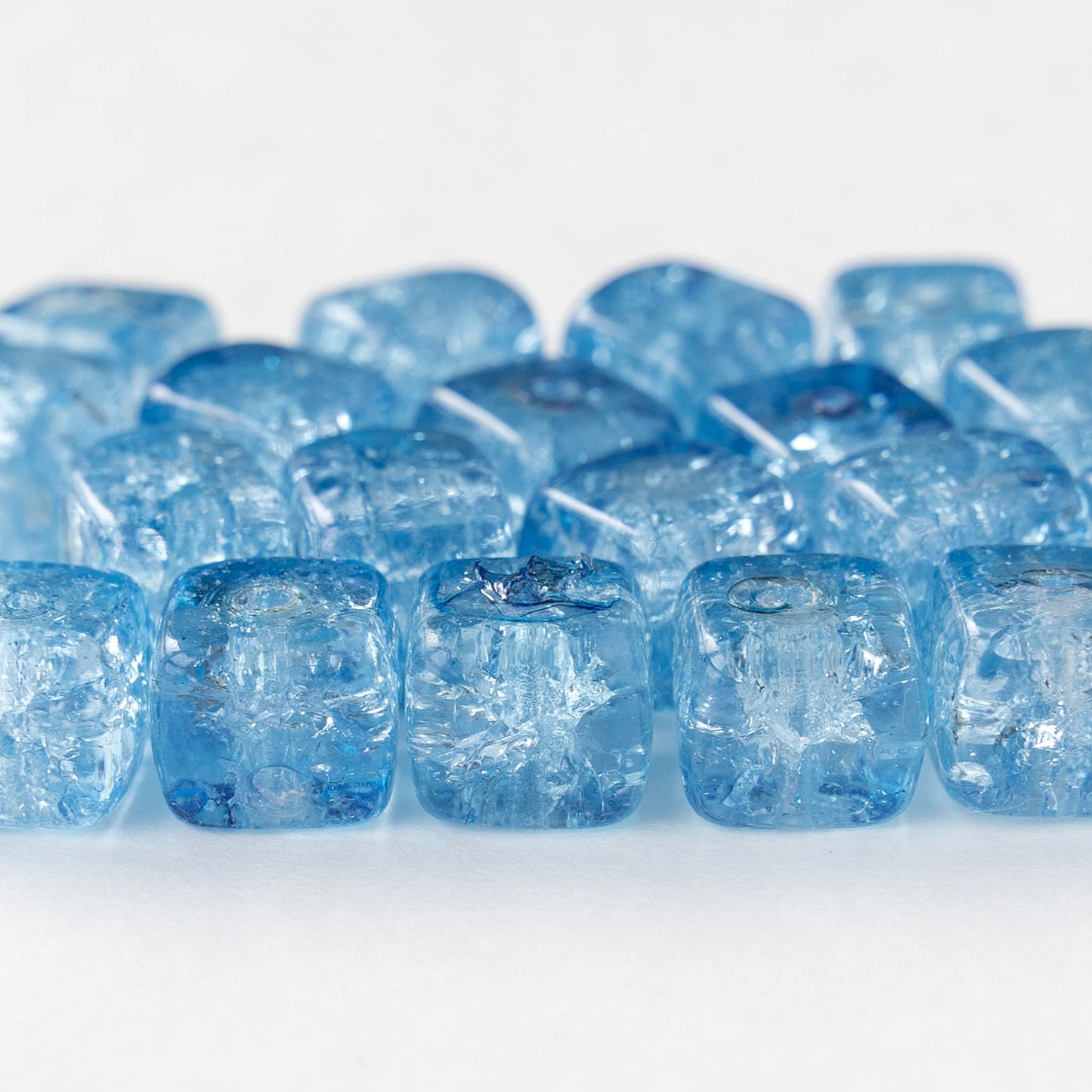 9x11mm Glass Cube Beads - Blue Crackle - 10 or 20 Beads