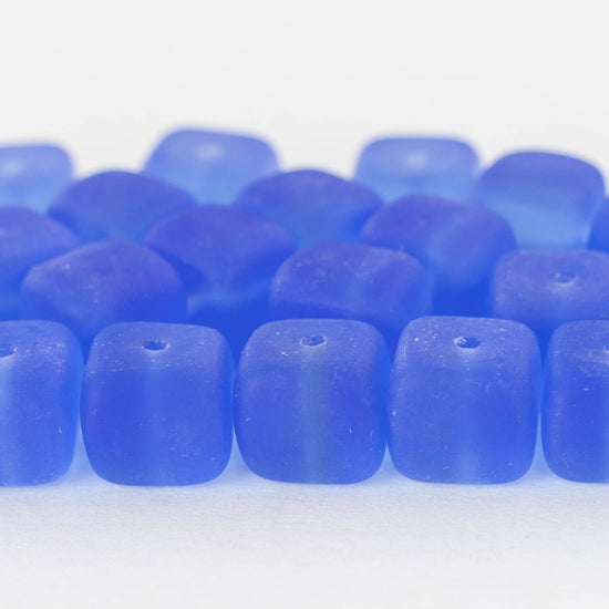 9x11mm Frosted Glass Cube Beads - Sapphire - 12 or 24