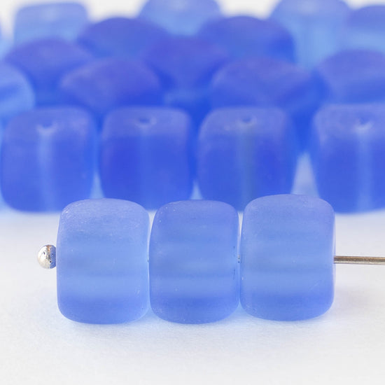 9x11mm Frosted Glass Cube Beads - Sapphire - 12 or 24