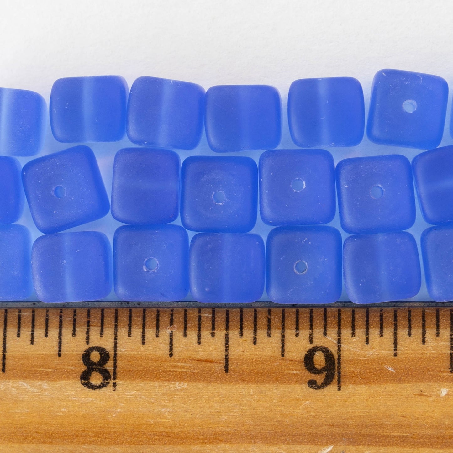 9x11mm Frosted Glass Cube Beads - Sapphire - 12 or 24