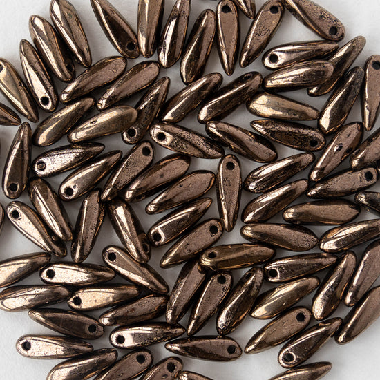 11mm Dagger Beads - Metallic Bronze - 100 beads