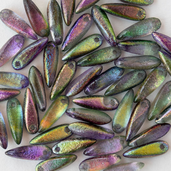 11mm Glass Dagger Beads - Etched Magic Orchid - 50 Beads
