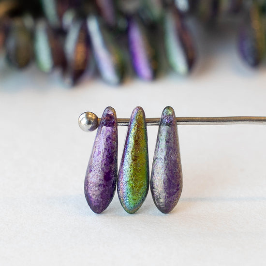 11mm Glass Dagger Beads - Etched Magic Orchid - 50 Beads