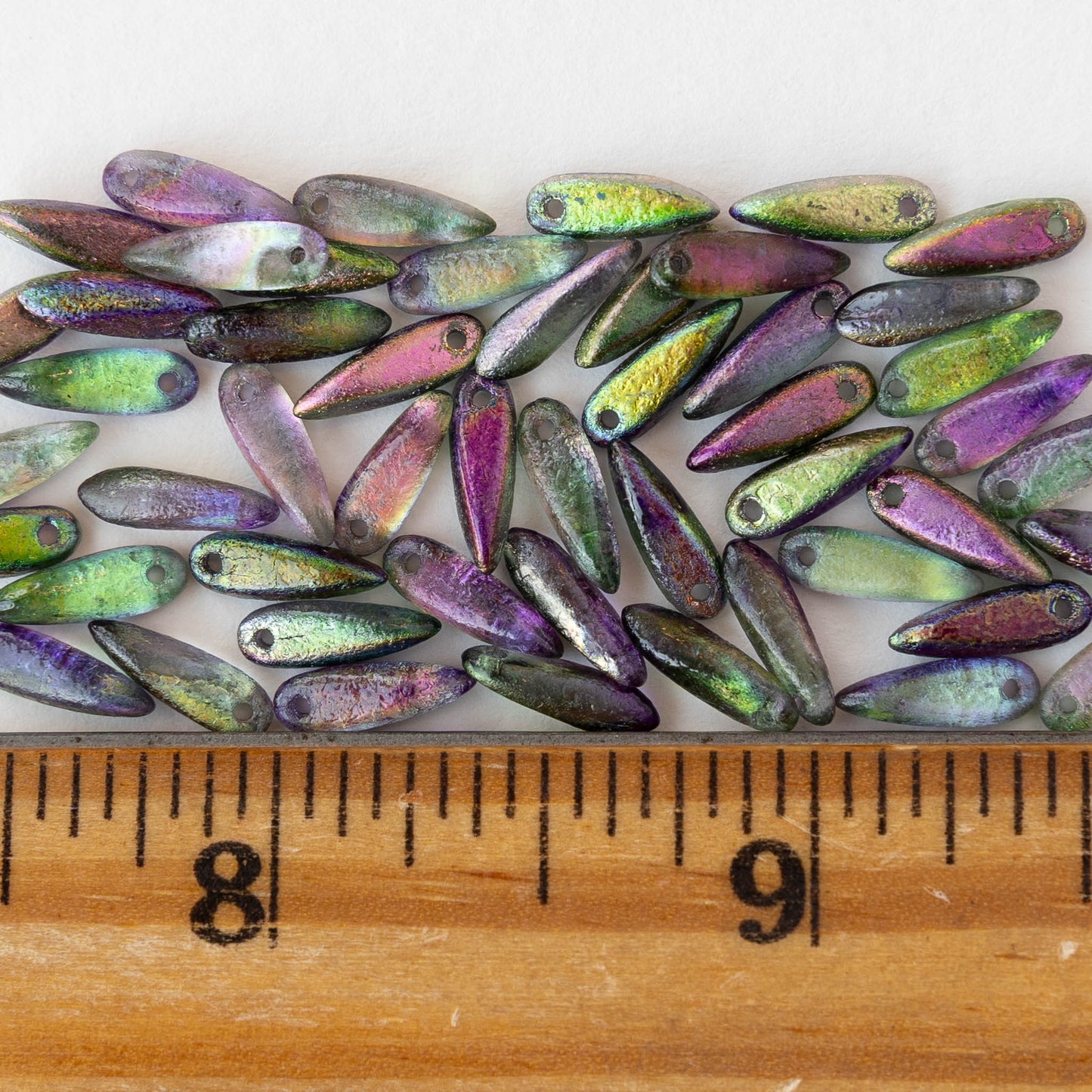 11mm Glass Dagger Beads - Etched Magic Orchid - 50 Beads