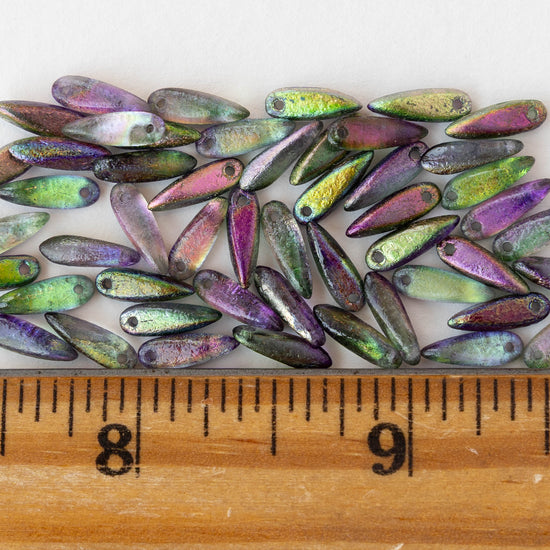 11mm Glass Dagger Beads - Etched Magic Orchid - 50 Beads