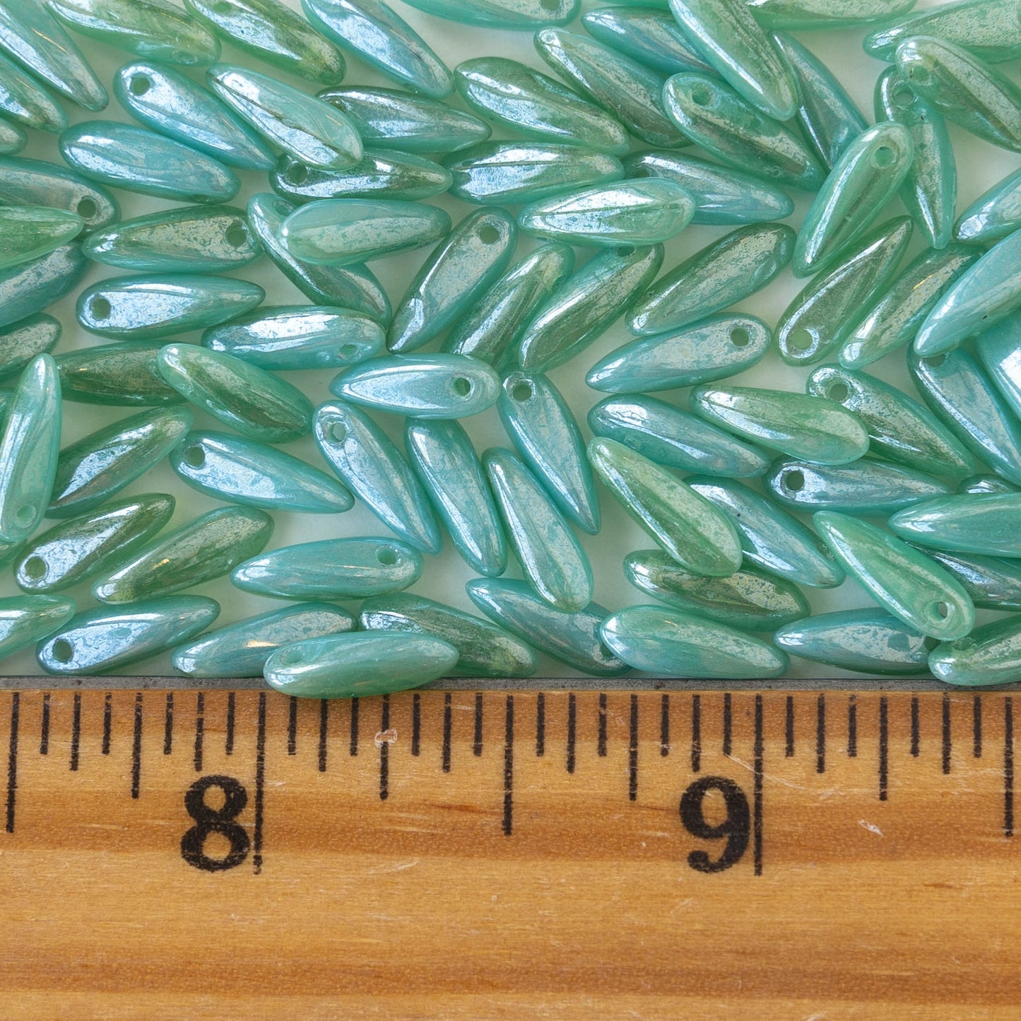 11mm Dagger Beads - Seafoam Opaline Luster - 120 beads
