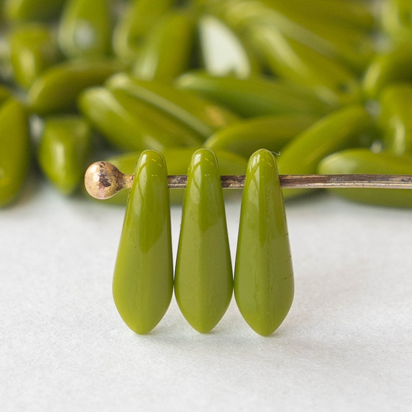 11mm Dagger Beads - Opaque Olive Green - 50 beads