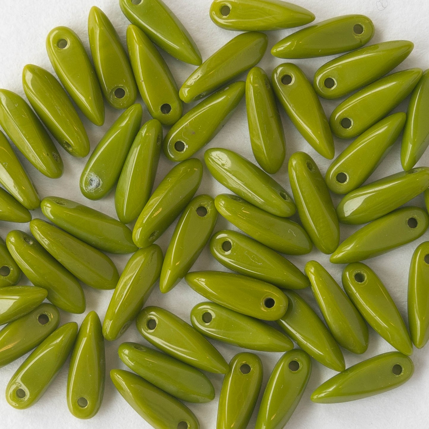 11mm Dagger Beads - Opaque Olive Green - 50 beads