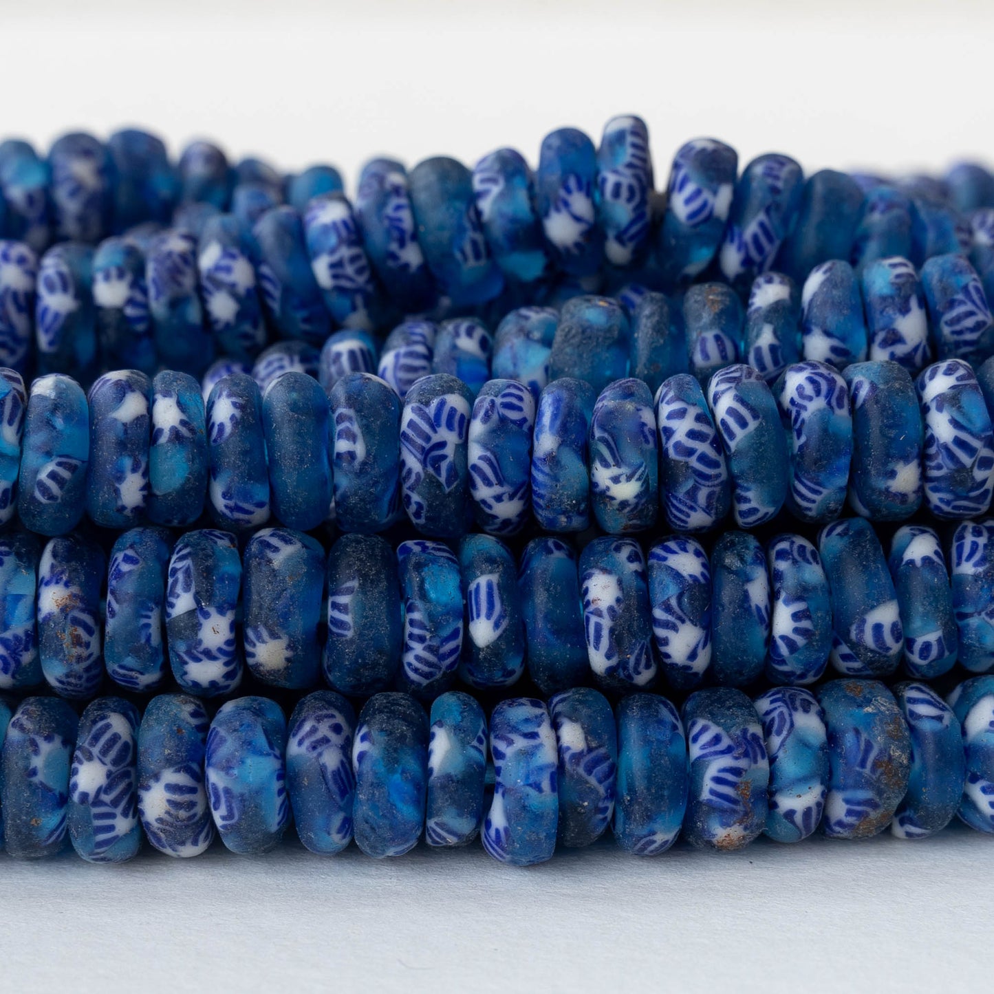 10mm Krobo Donut Beads  - Blue and Blue - 10 inches
