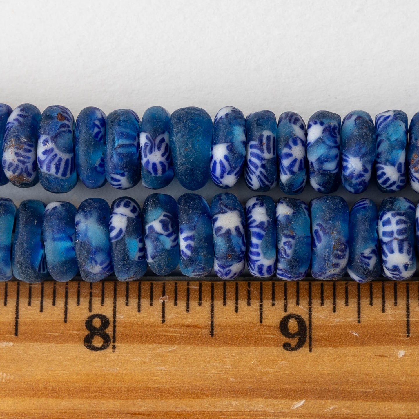 10mm Krobo Donut Beads  - Blue and Blue - 10 inches
